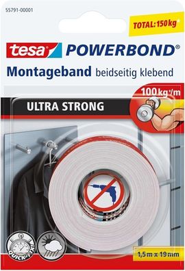 Tesa Powerbond ULTRA STRONG - Doppelseitiges, extra starkes Montageband (1,5 m)