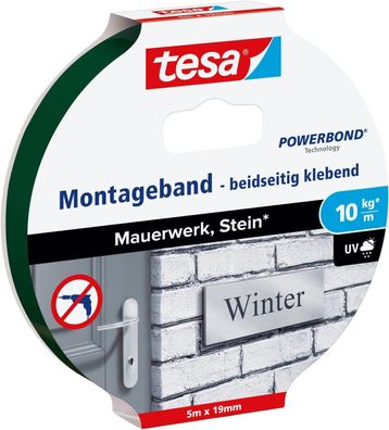 Tesa Powerbond Montageband Ziegel & Stein, doppelseitiges Montageklebeband (5 m)