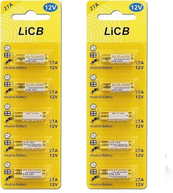 LiCB 10 Stéck 27A 12V Alkaline Batterie, V27A LR27A MN27 L828 A27 12V Batterie