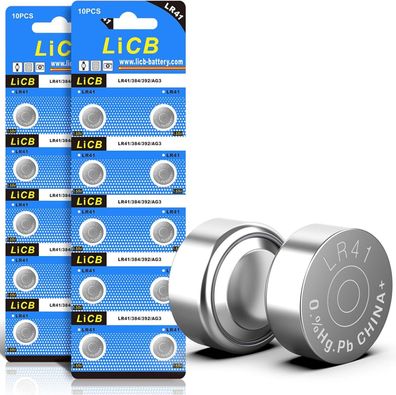 LiCB 20 Stéck LR41 knopfzelle batterien, AG3 SR41W 392 1,5V Alkaline Batterie