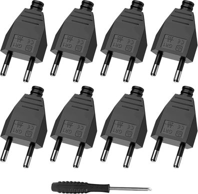 8x Eurostecker Flach, Euro Flachstecker, Stromstecker Flach (220V, 2.5A) Schwarz