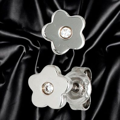 Kinder Ohrstecker Blume Blumen 925 Silber 2 Zirkonia Ohrringe Kinderohrringe