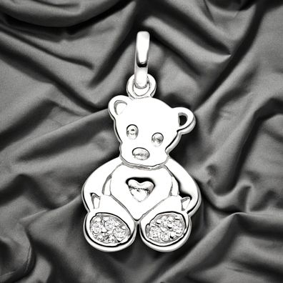 Kinder Anhänger Teddy Teddybär 925 Sterling Silber 8 Zirkonia Kinderanhänger