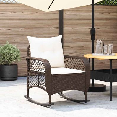 vidaXL Garten-Schaukelstuhl mit Kissen Braun Poly Rattan