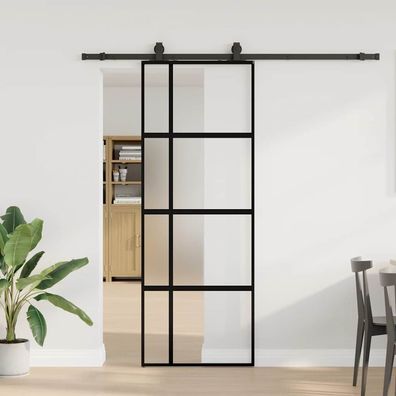 vidaXL Schiebetür mit Beschlag Schwarz 76x205 cm Hartglas