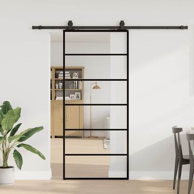 vidaXL Schiebetür mit Beschlag Schwarz 90x205 cm ESG-Glas