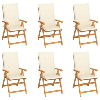 vidaXL Gartenstühle 6 Stk. mit Creme Kissen Massivholz Teak