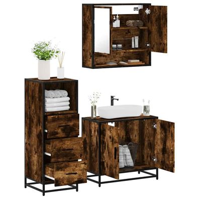 vidaXL 3-tlg. Badmöbel-Set Räuchereiche Holzwerkstoff