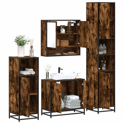 vidaXL 4-tlg. Badmöbel-Set Räuchereiche Holzwerkstoff
