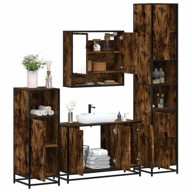 vidaXL 4-tlg. Badmöbel-Set Räuchereiche Holzwerkstoff