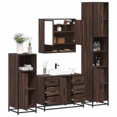 vidaXL 4-tlg. Badmöbel-Set Braun Eichen-Optik Holzwerkstoff
