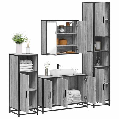 vidaXL 4-tlg. Badmöbel-Set Grau Sonoma Holzwerkstoff