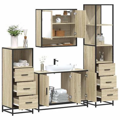 vidaXL 4-tlg. Badmöbel-Set Sonoma-Eiche Holzwerkstoff