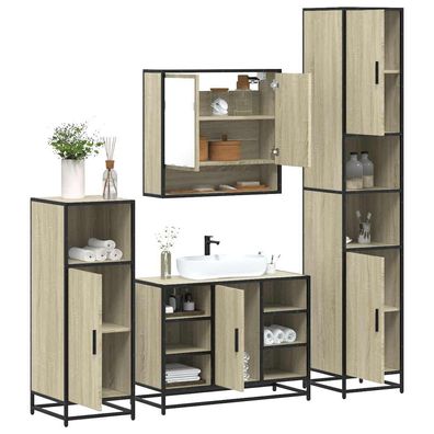 vidaXL 4-tlg. Badmöbel-Set Sonoma-Eiche Holzwerkstoff
