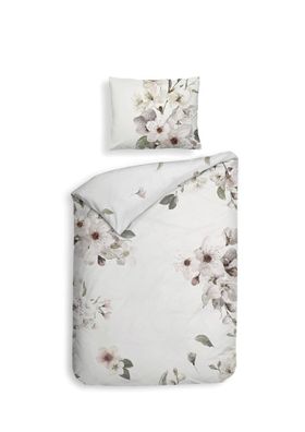 Heckett & Lane Satin Bettwäsche 155x220 Fai Off-White Kirschblüte Äste Wende