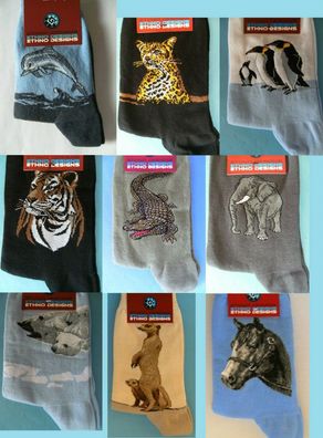 Socken Tiermotive Größe 35 - 37 Socke Tier Tiere Zootier Strümpfe Damen Herren Kinder