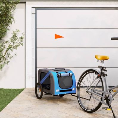 vidaXL Fahrradanhänger Hunde Blau und Grau Oxford-Gewebe und Eisen