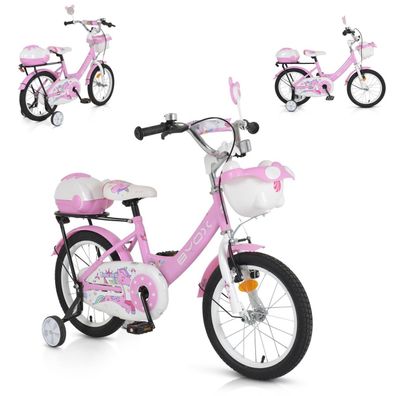 B-Ware Byox Kinderfahrrad 16 Zoll 1602 Stützräder höhenverstellbar, Klingel rosa