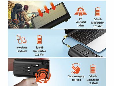 Solar Kurbel 30.000mAh Powerbank Strom für Notfall Blackout Prepper Stromausfall