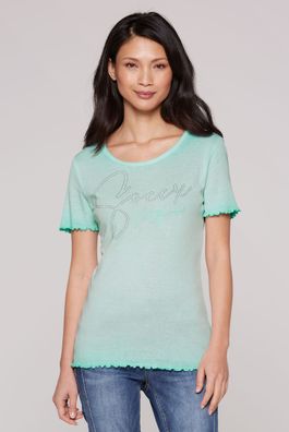 SOCCX Basic Rippshirt mit Logo aus Schmucksteinen in Aqua Splash