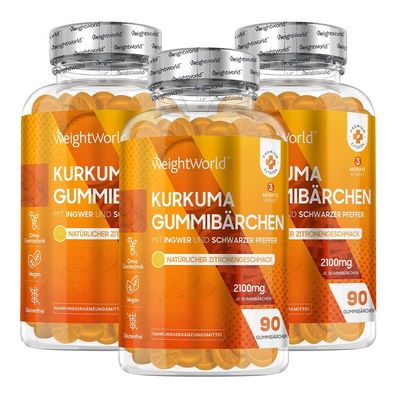 Kurkuma Extrakt Gummibärchen - 95% Curcuminoide - 90 Gummies - 3 Flaschen WeightWorld