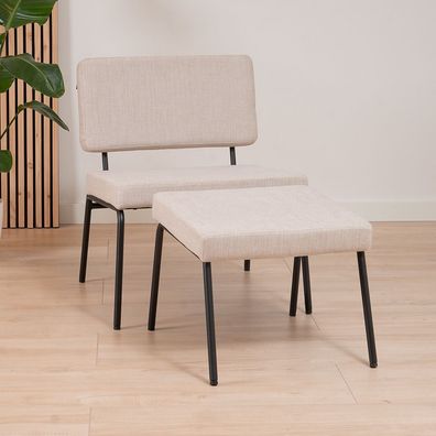 Bronx71 Sessel Espen mit Hocker recycelter Stoff beige