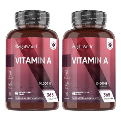 Augenvitamine - Vegane Vitamin A Tabletten - 365 Tabletten - 2 Flaschen