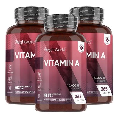 Augenvitamine - Vegane Vitamin A Tabletten - 365 Tabletten - 3 Flaschen