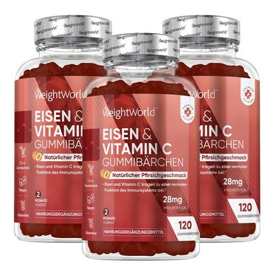 Eisen & Vitamin C Gummibärchen - 120 Iron Gummies - 3 Flaschen - WeightWorld