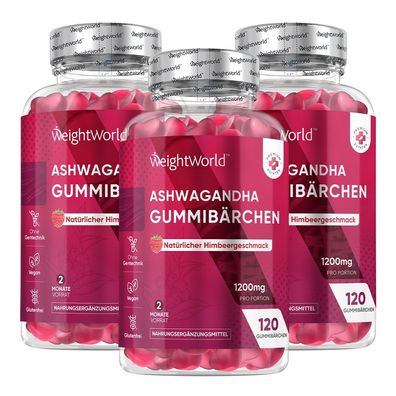 Ashwagandha 1200mg - 120 Gummibärchen - 2 Monate Vorrat- 3 Flaschen - WeightWorld