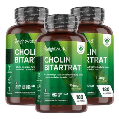 Cholin Kapseln - 3er Pack - 714mg pro Portion - 540 Vegane Kapseln für 9 Monate Vorra