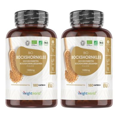 BIO Bockshornklee Kapseln - 2er Pack - 360 Kapseln - 750mg - 6 Monate Vorrat