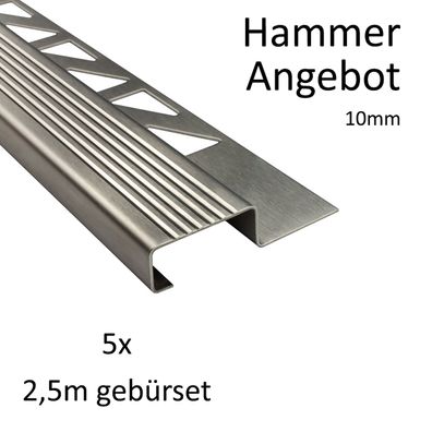 5x Edelstahl Stufenprofil Fliesenleiste Profil Treppen Schiene H10mm gebürstet