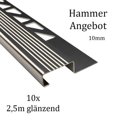 10x Edelstahl Stufenprofil Fliesenleiste Profil Treppen Schiene H10mm glänzend