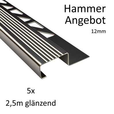 5x Edelstahl Stufenprofil Fliesenleiste Profil Treppen Schiene H12mm glänzend