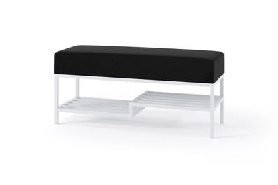 BETTSO-Elegante schwarze Sitzbank mit Regal auf weißem Rahmen MELLO 80 für Wohnzimmer
