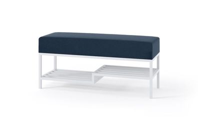 BETTSO-Stilvolle marineblaue Sitzbank mit Regal auf weißem Gestell MELLO 80