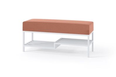 BETTSO-Gepolsterte Sitzbank mit Regal weiß Rahmen in rosa MELLO 80 für Wohnzimmer
