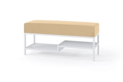 BETTSO-Bequeme hellbeige Sitzbank auf einem weiß Gestell MELLO 100 für das Wohnzimmer