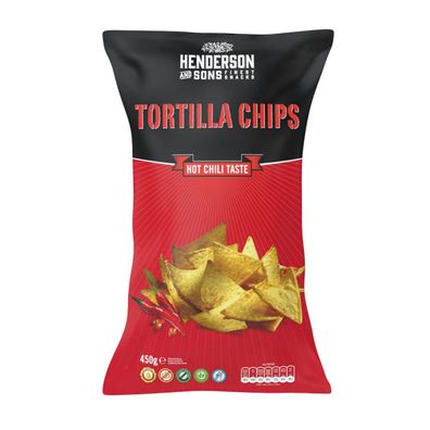 Henderson and Sons Tortilla Chips Hot Chili Taste Kartoffelchips 450g