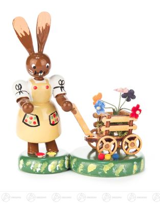 Häsin mit Blumenhandwagen B= x H=ca 8,5 cmx10,5 cm NEU Osterhase Osterdeko