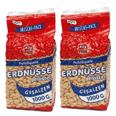 XOX Erdnüsse gesalzen schonend geröstet knackig lecker 1000g 2er Pack