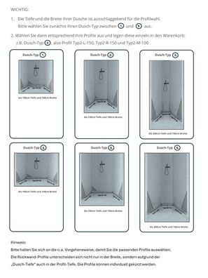 Dusch-, Wand-, Keil-Profil Gefälleprofil begehbare Dusche gebürstet 12mm