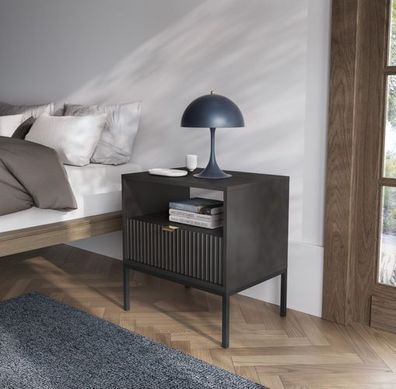 BETTSO Nachttisch Nachtkommode mit schubladen NOVA S-54 Schwarz mit Schwarzrahmen