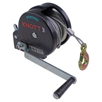 Knott 450kg Seilwinde mit 10m Stahlseil und schwarzem Gehäuse