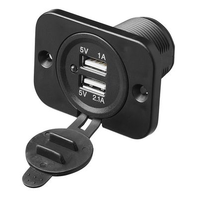USB Doppel Einbausteckdose 2100mA 12V/24V mit Rahmen