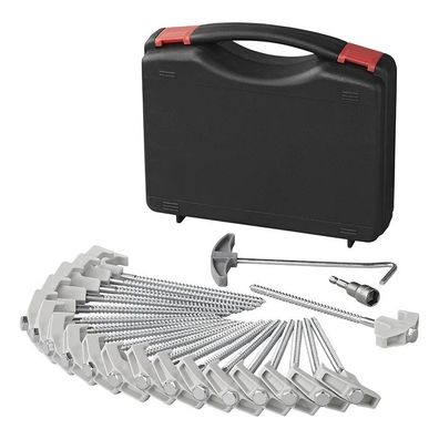 Zelthering Set, Metal schraubbar mit Kunststoffhaken und Schraubenkopf im Koffer