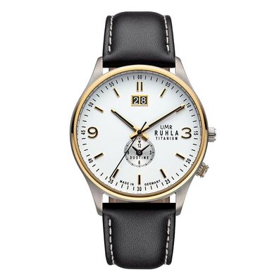 UMR Ruhla Classic Herren Armbanduhr Titan 17082 Dualtime, Groß-Datum, bicolor