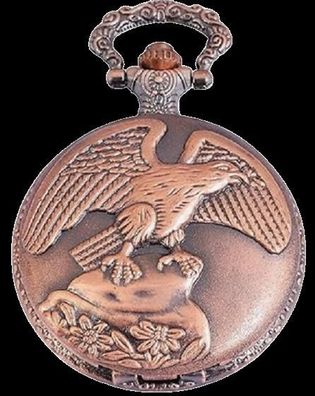 Edelstahl Taschenuhr Motiv "Adler" kupferfarbig Quartz Analog Krone auf 3