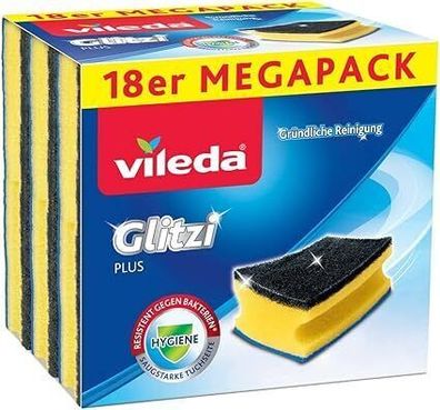 Vileda Glitzi Plus Topfreiniger, 18er Pack Spélschwamm fér die Kéche, Schwamm